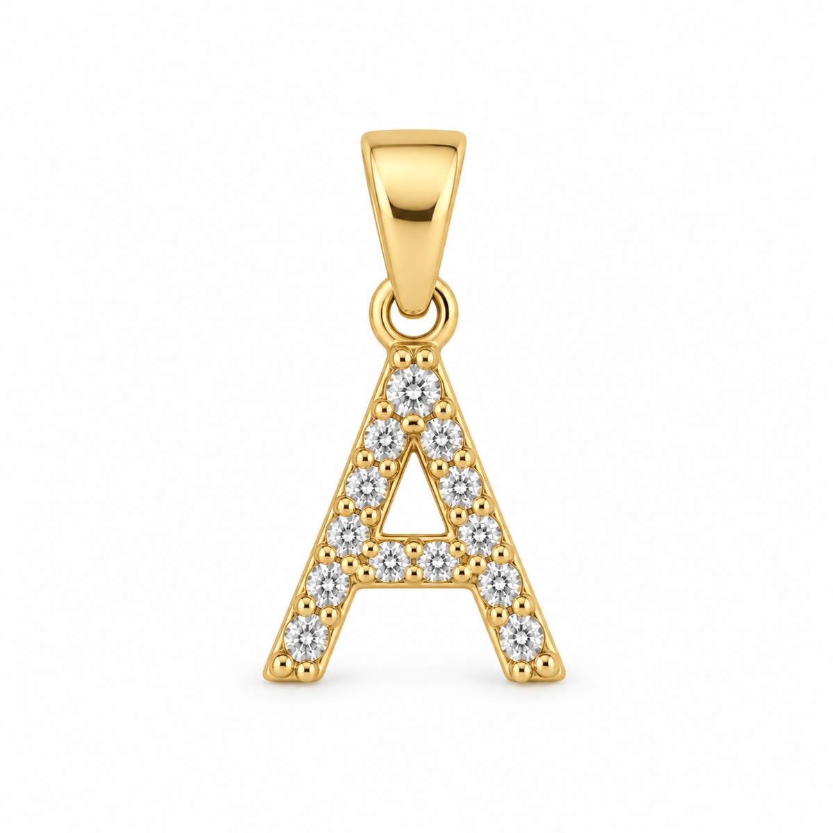 18K Gold Filled Initial Letter Pendant with Crystal Accents, high-definition close-up on white
