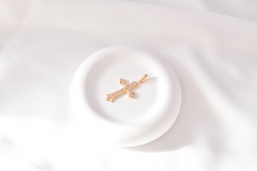 Textured Crucifix Pendant - 18K Gold Filled