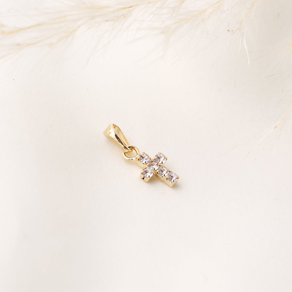 Crystal Cross Charm - 18K Gold Filled