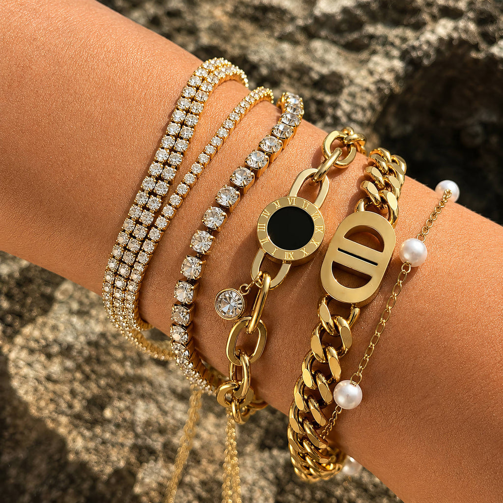 Tennis PVD Gold-Plated Brass Bracelet - Crystallic