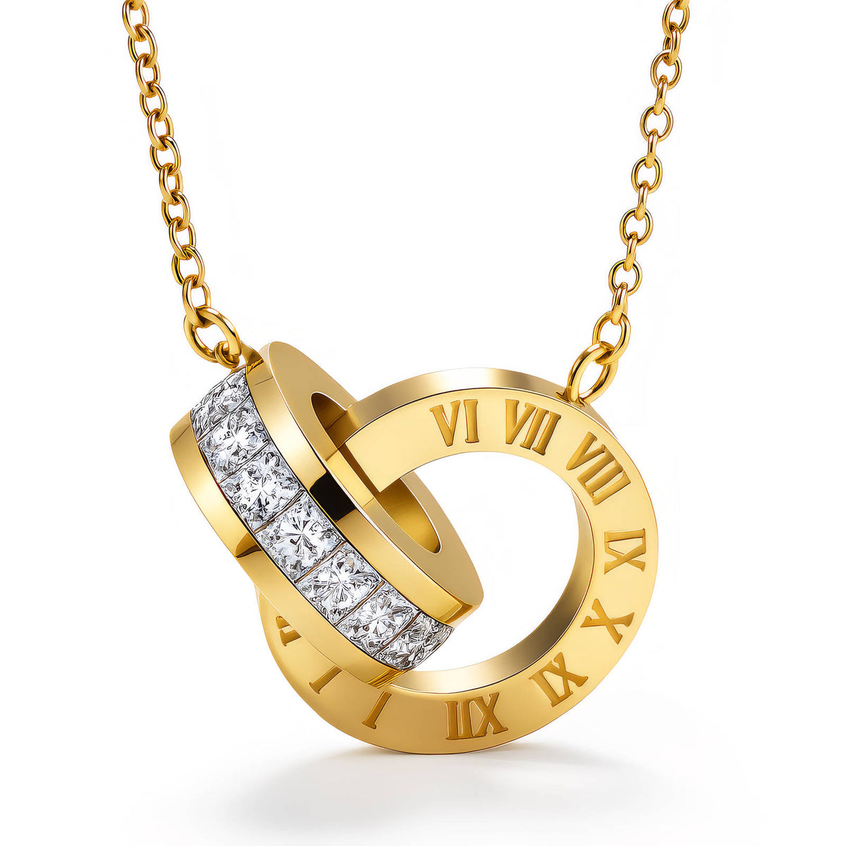 Interlocking rings PVD Gold-Plated Steel Necklace - Intensity