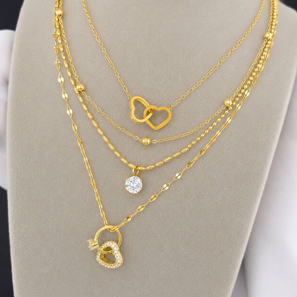 Hearts PVD Gold-Plated Steel Necklace - Intensity