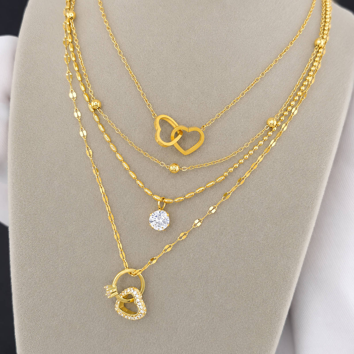 Hearts PVD Gold-Plated Steel Necklace - Intensity
