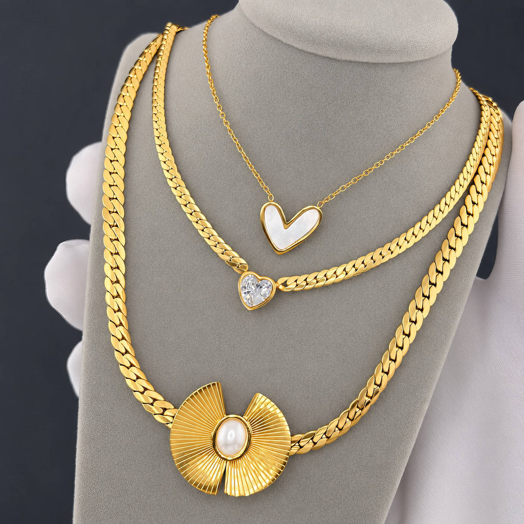 Hearts PVD Gold-Plated Steel Necklace - Intensity