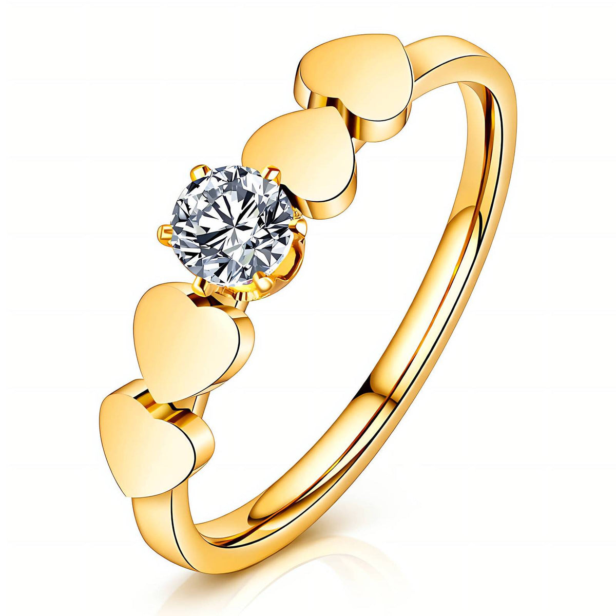 Hearts PVD Gold-Plated Stainless Steel Ring - Intensity