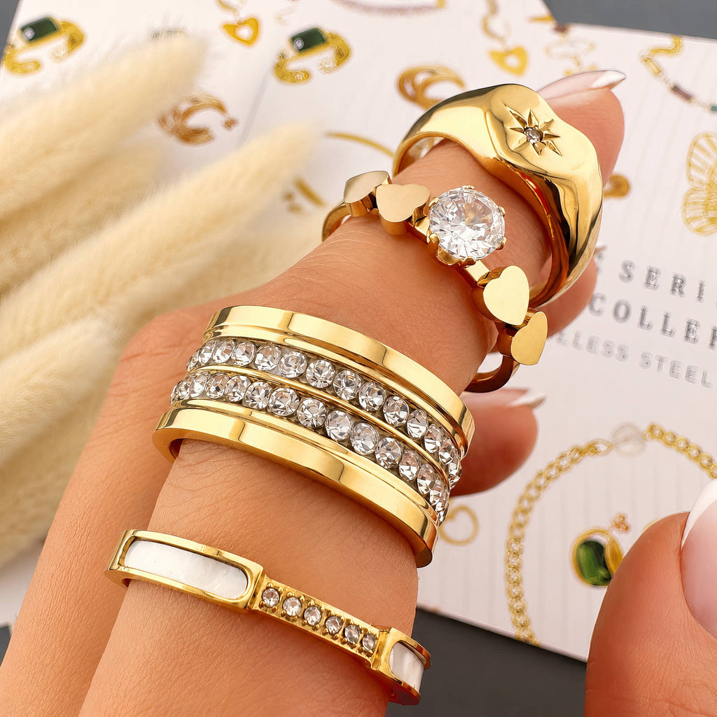 Hearts PVD Gold-Plated Stainless Steel Ring - Intensity
