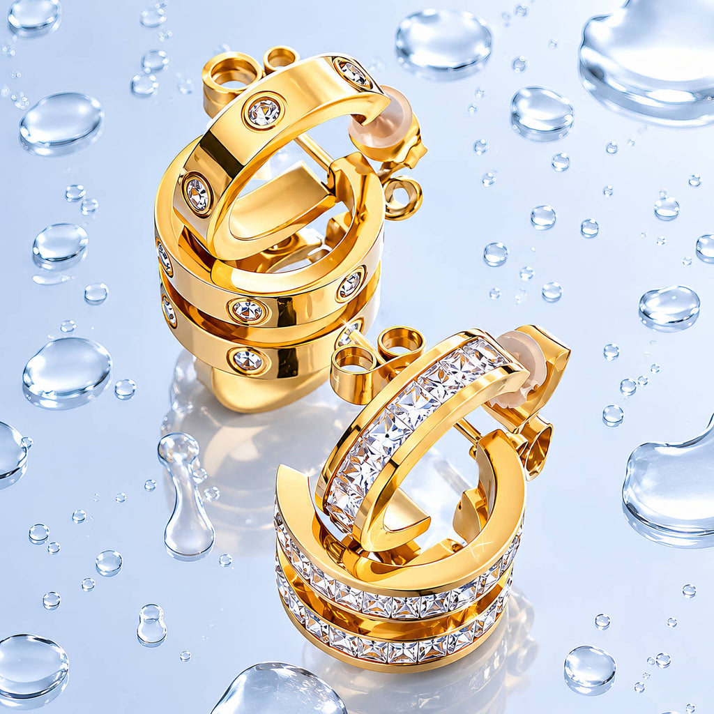 PVD Gold-Plated Stainless Steel Earrings - Ear Stack