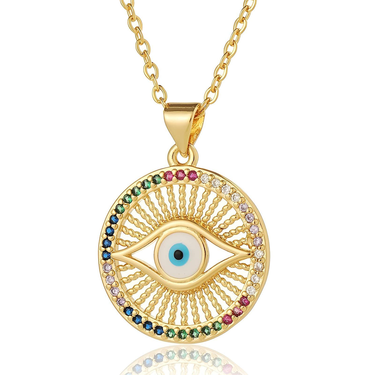 Evil Eye PVD Gold-Plated Brass Necklace - Crystallic