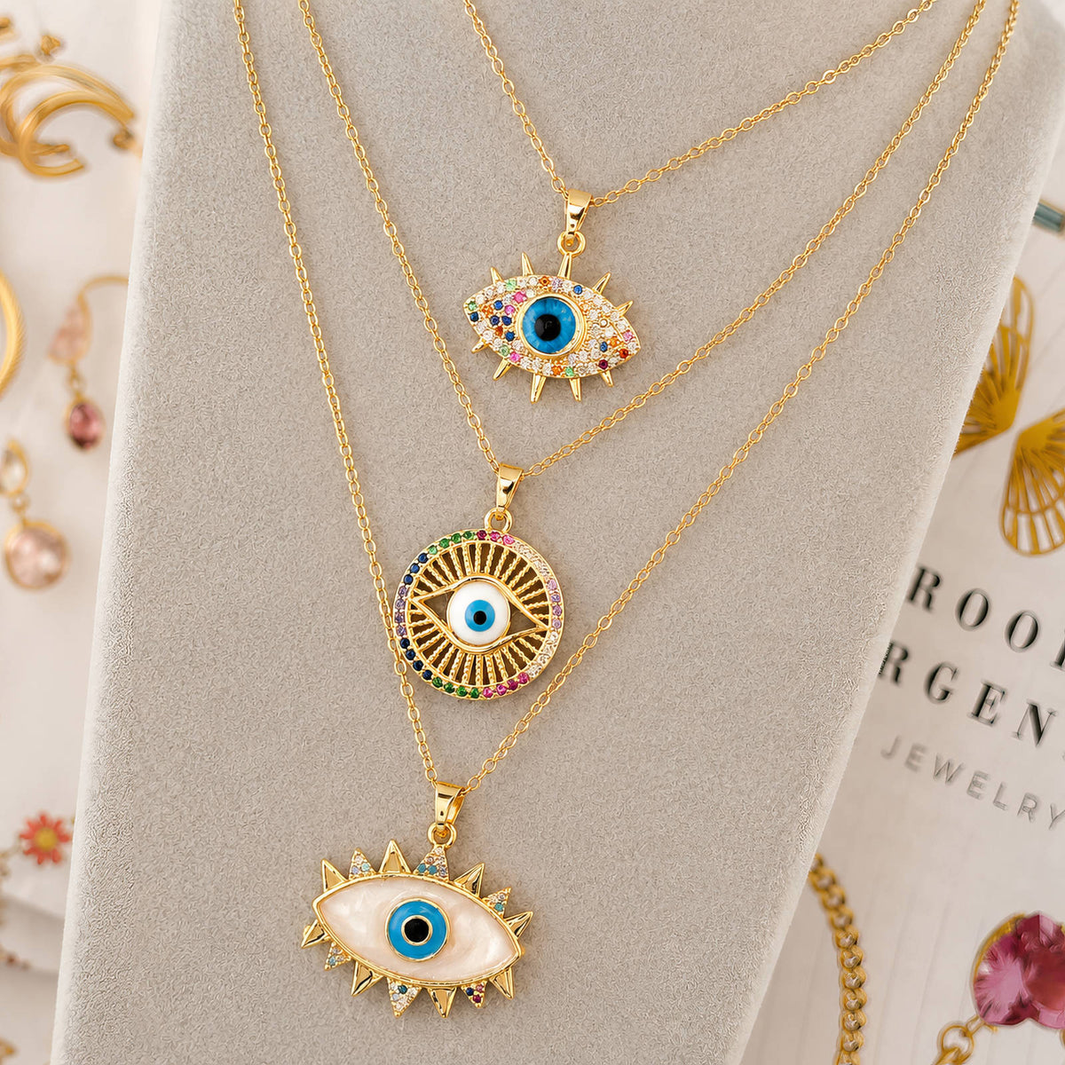Evil Eye PVD Gold-Plated Brass Necklace - Crystallic