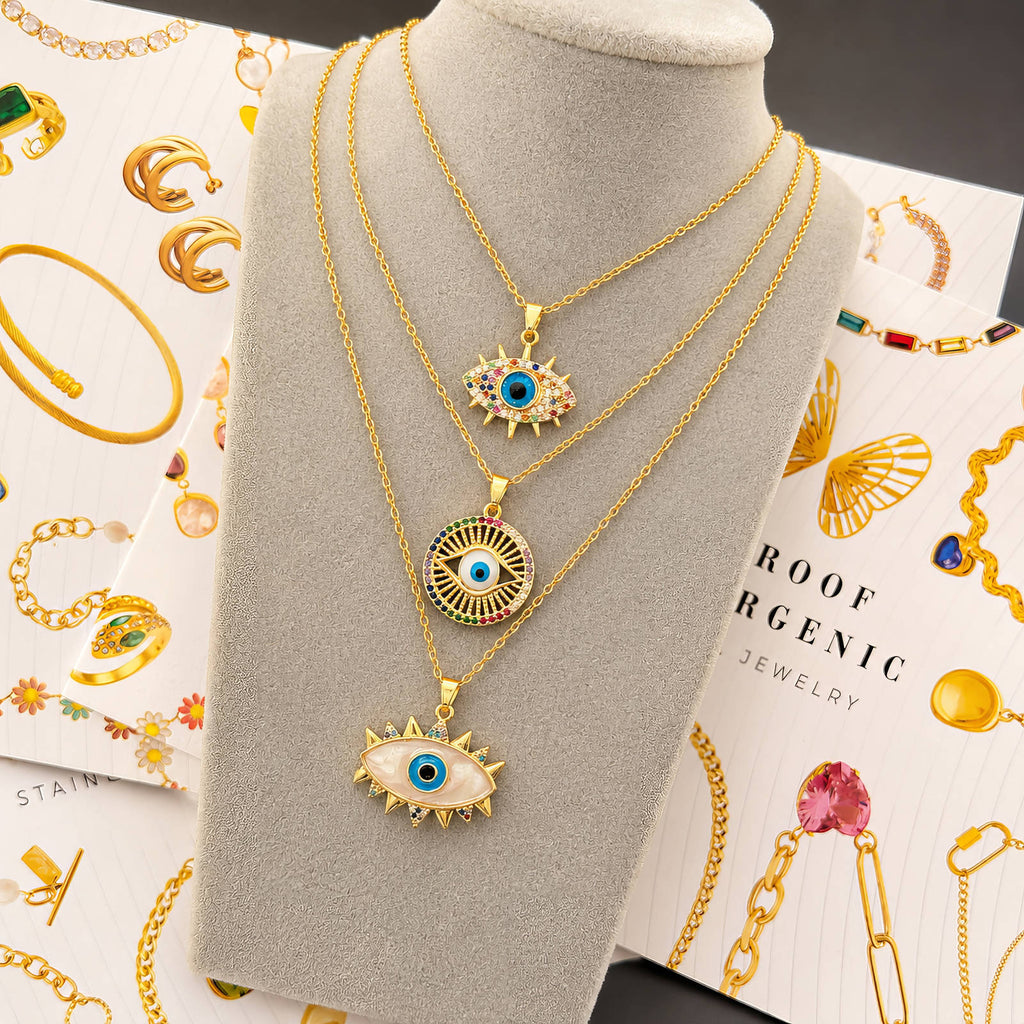 Evil Eye PVD Gold-Plated Brass Necklace - Crystallic