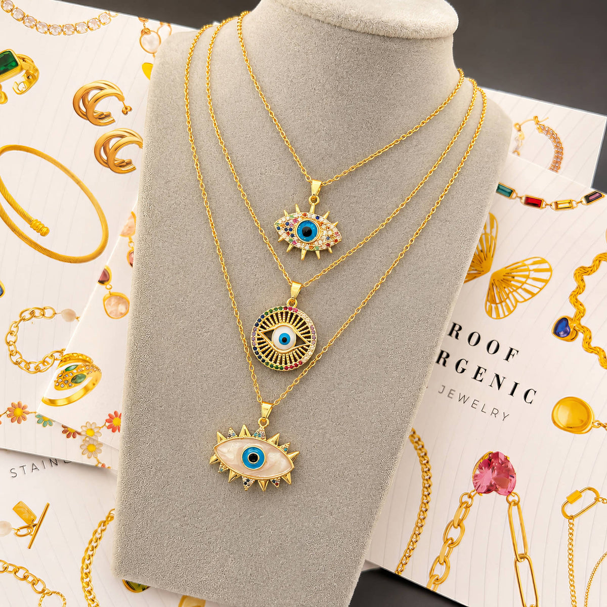 Evil Eye PVD Gold-Plated Brass Necklace - Crystallic