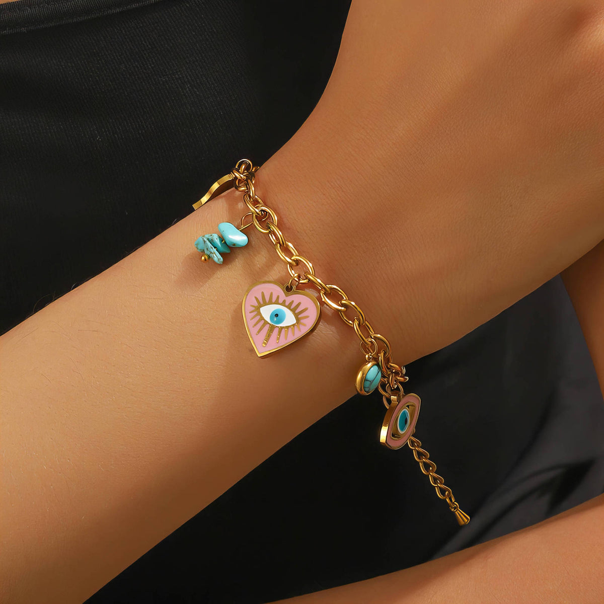 Evil Eyes PVD Gold-Plated Steel Bracelet - Intensity