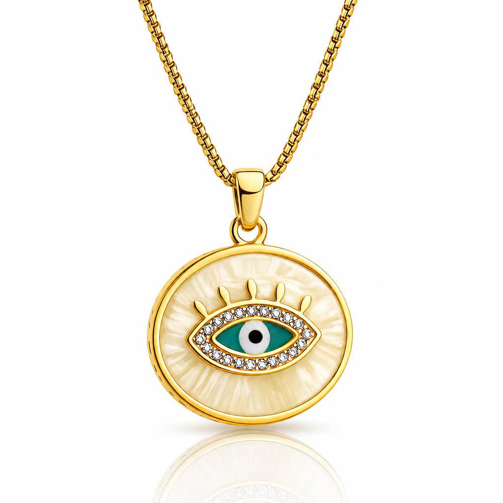 Evil Eye PVD Gold-Plated Brass Necklace - Crystallic