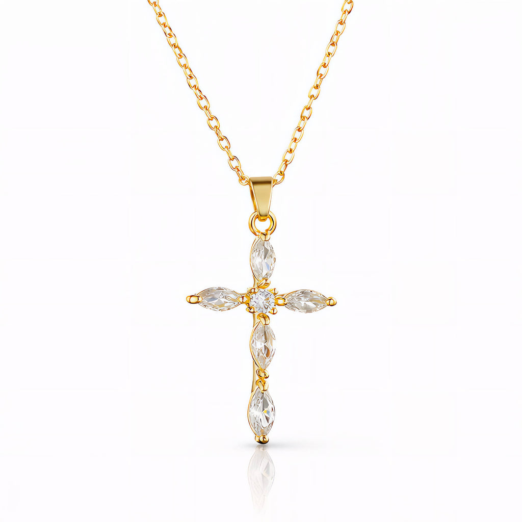 Cross PVD Gold-Plated Brass Necklace - Crystallic