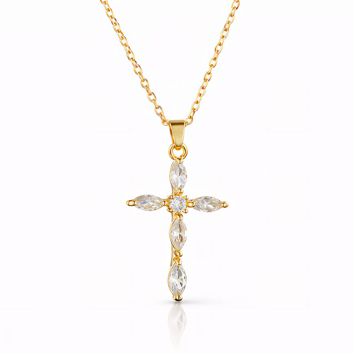 Cross PVD Gold-Plated Brass Necklace - Crystallic