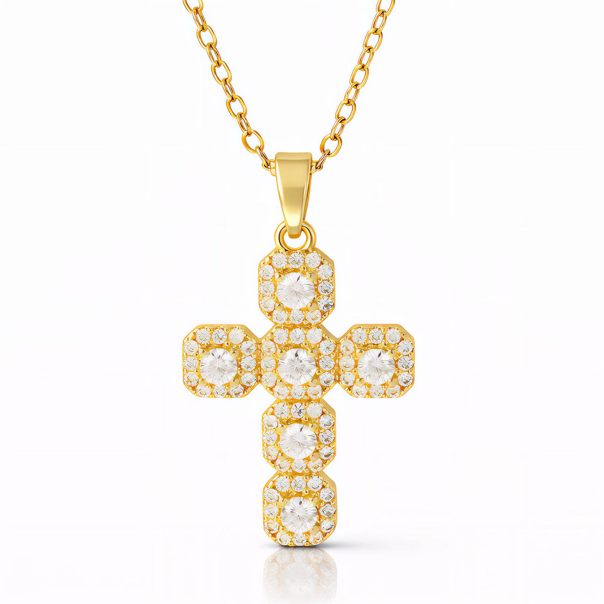 Cross PVD Gold-Plated Brass Necklace - Crystallic