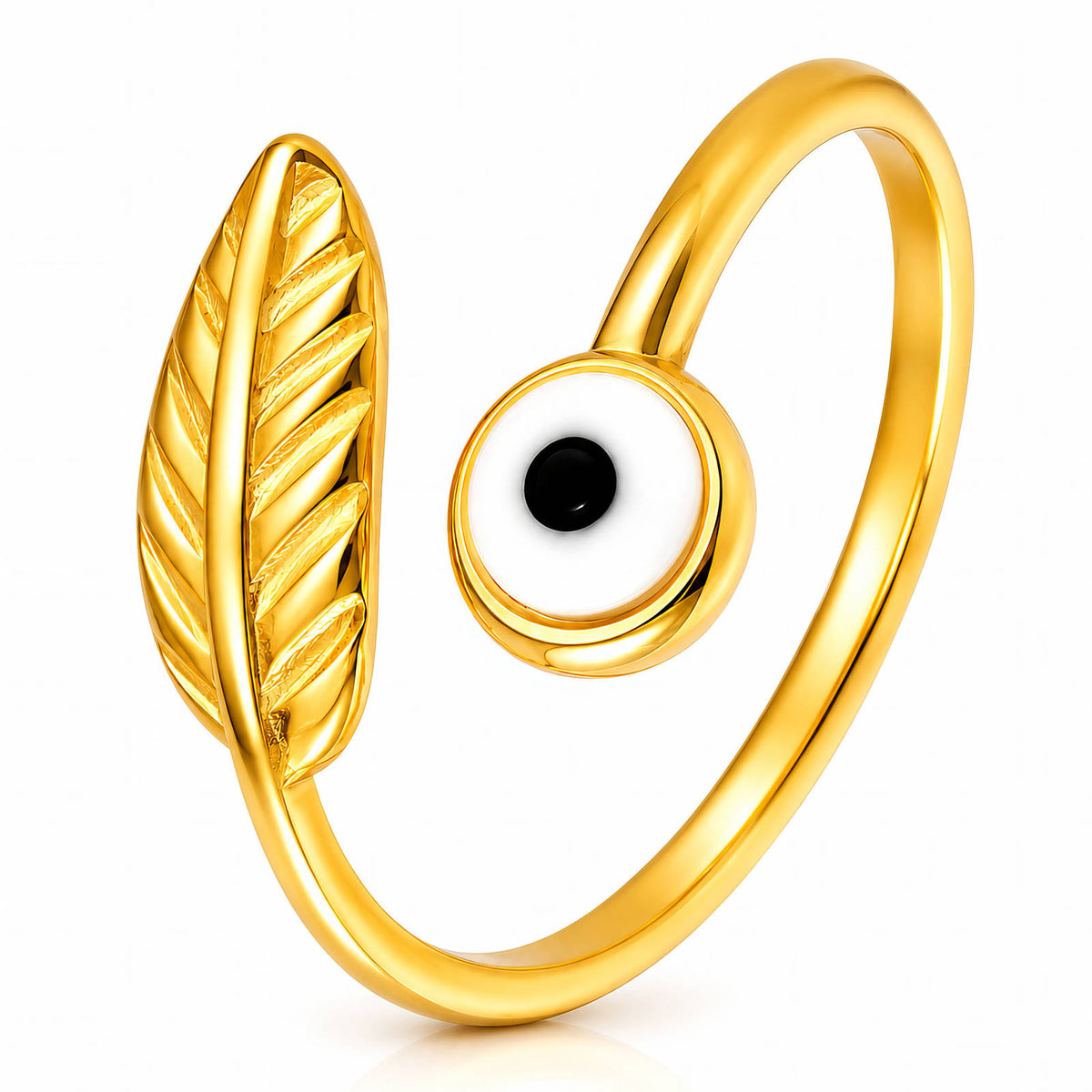 Evil Eye, Leaf PVD Gold-Plated Steel Ring - Intensity