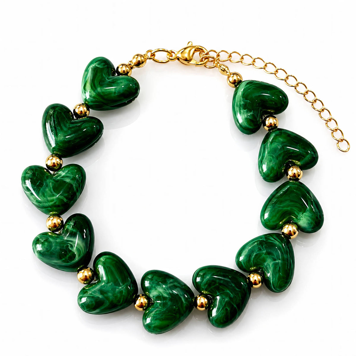 Hearts PVD Gold-Plated Natural Stone Bracelet - Bubble Pop