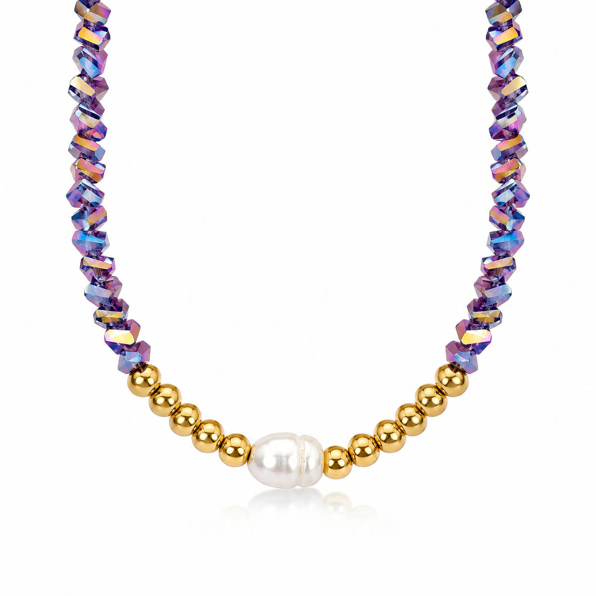 PVD Gold-Plated Steel Necklace with Freshwater Pearl - Bubble Pop