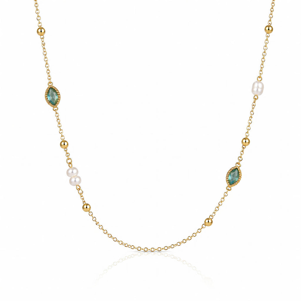 PVD Gold-Plated Steel Necklace with Freshwater Pearl - Bubble Pop