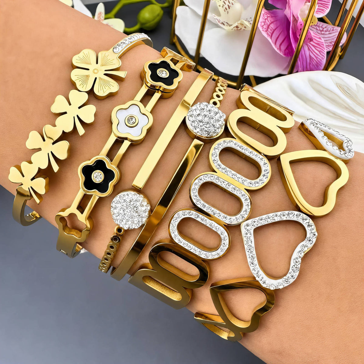 Flower Meadow PVD Gold-Plated Steel Bracelet - Intensity