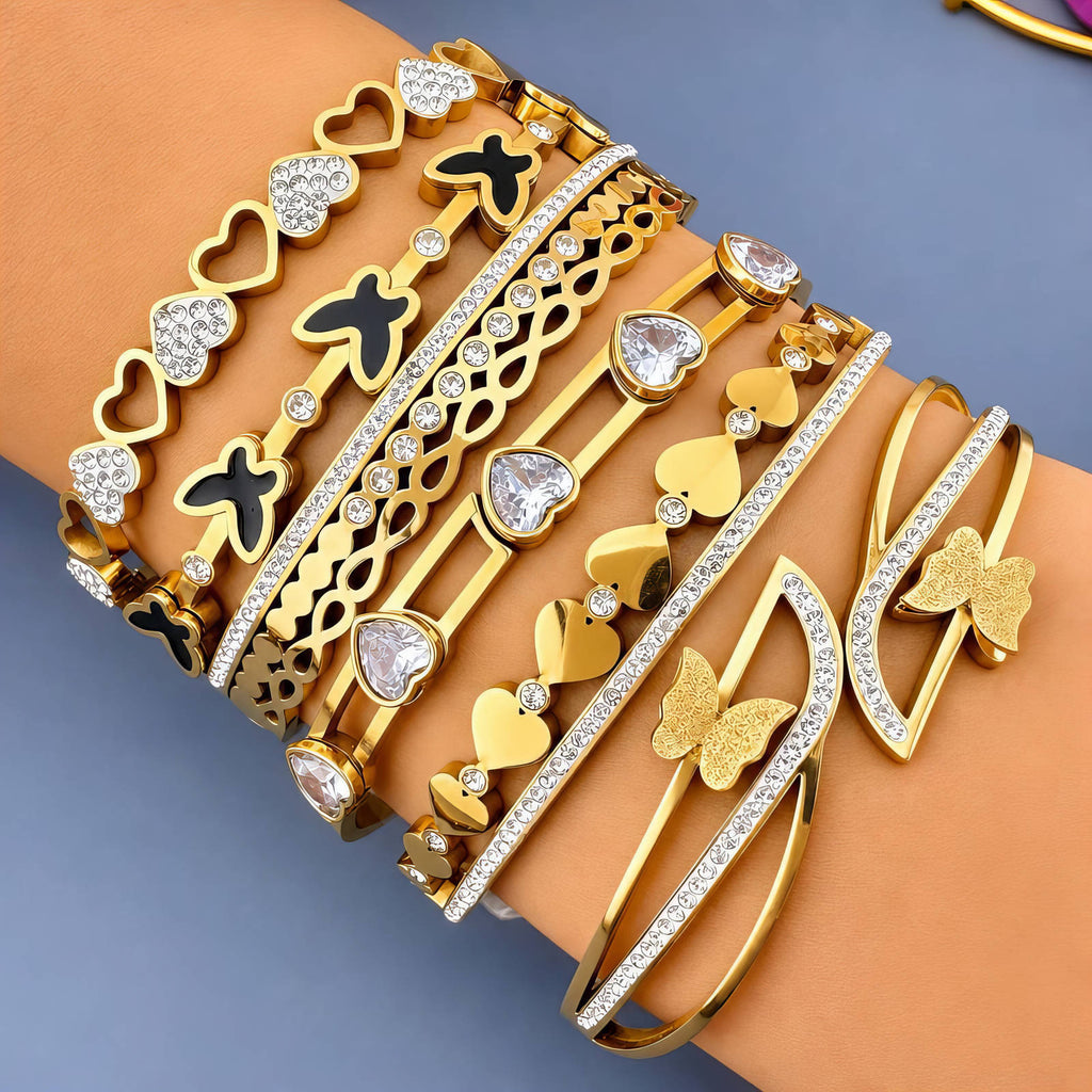 Hearts PVD Gold-Plated Steel Bracelet - Intensity