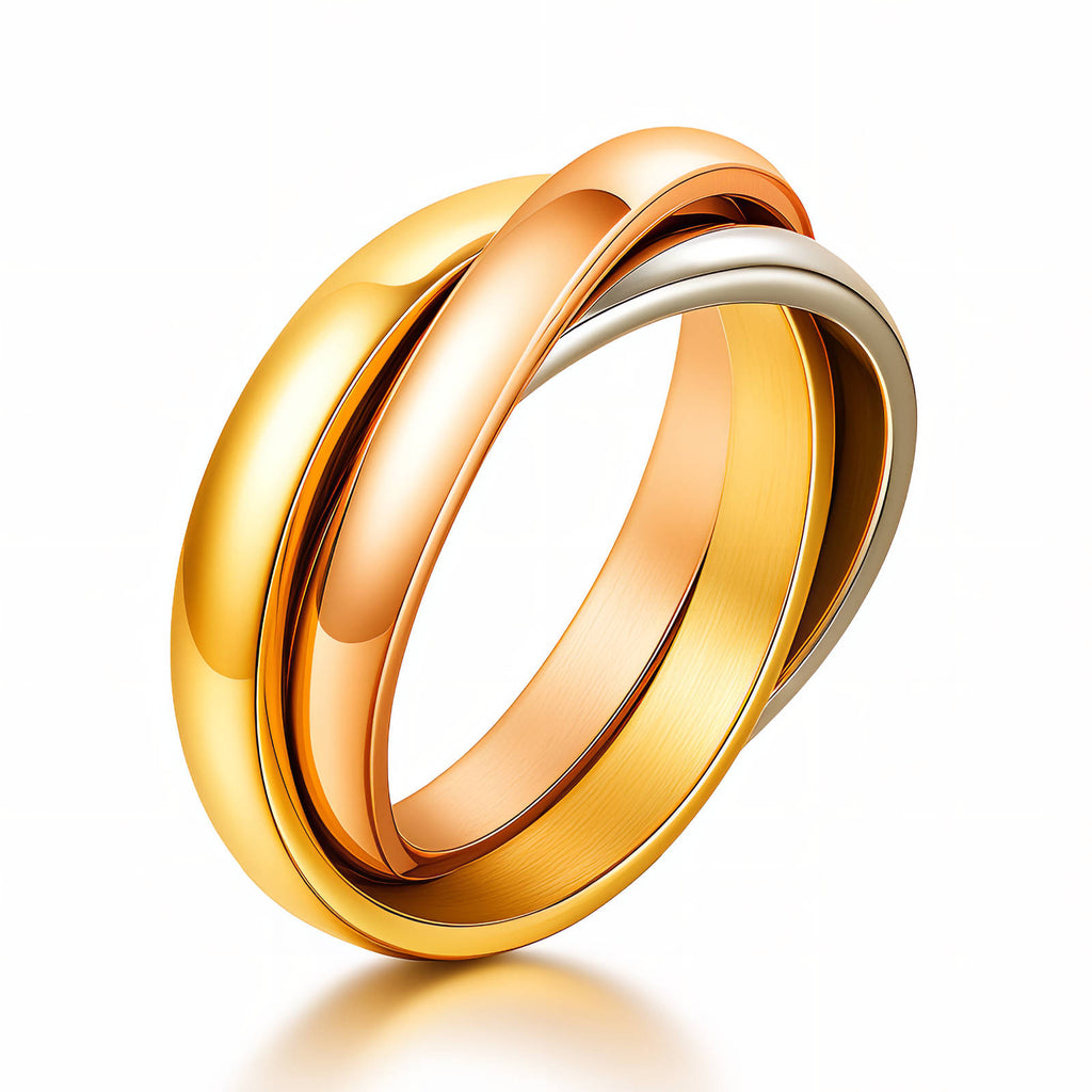 Three-Tone Interlocking Ring in stainless steel