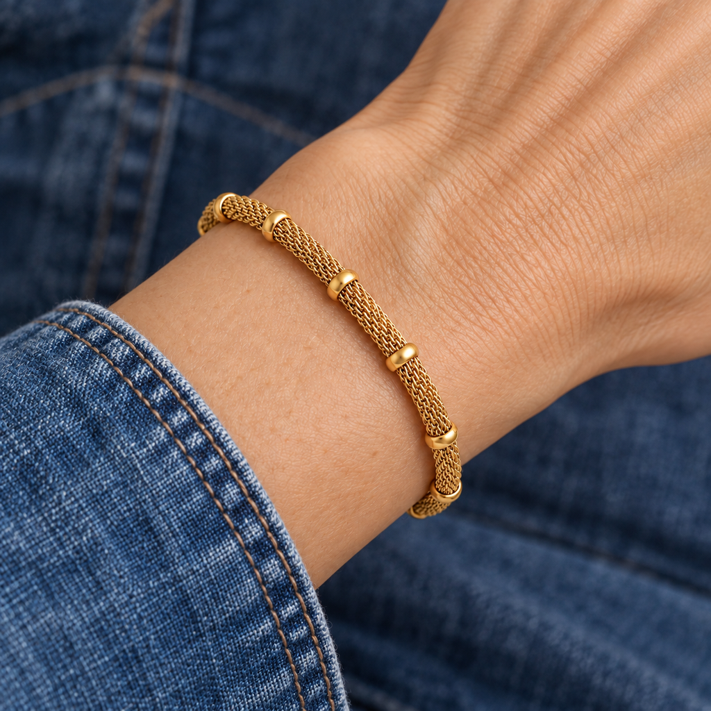Adele Bracelet worn on wrist with modern everyday clothing