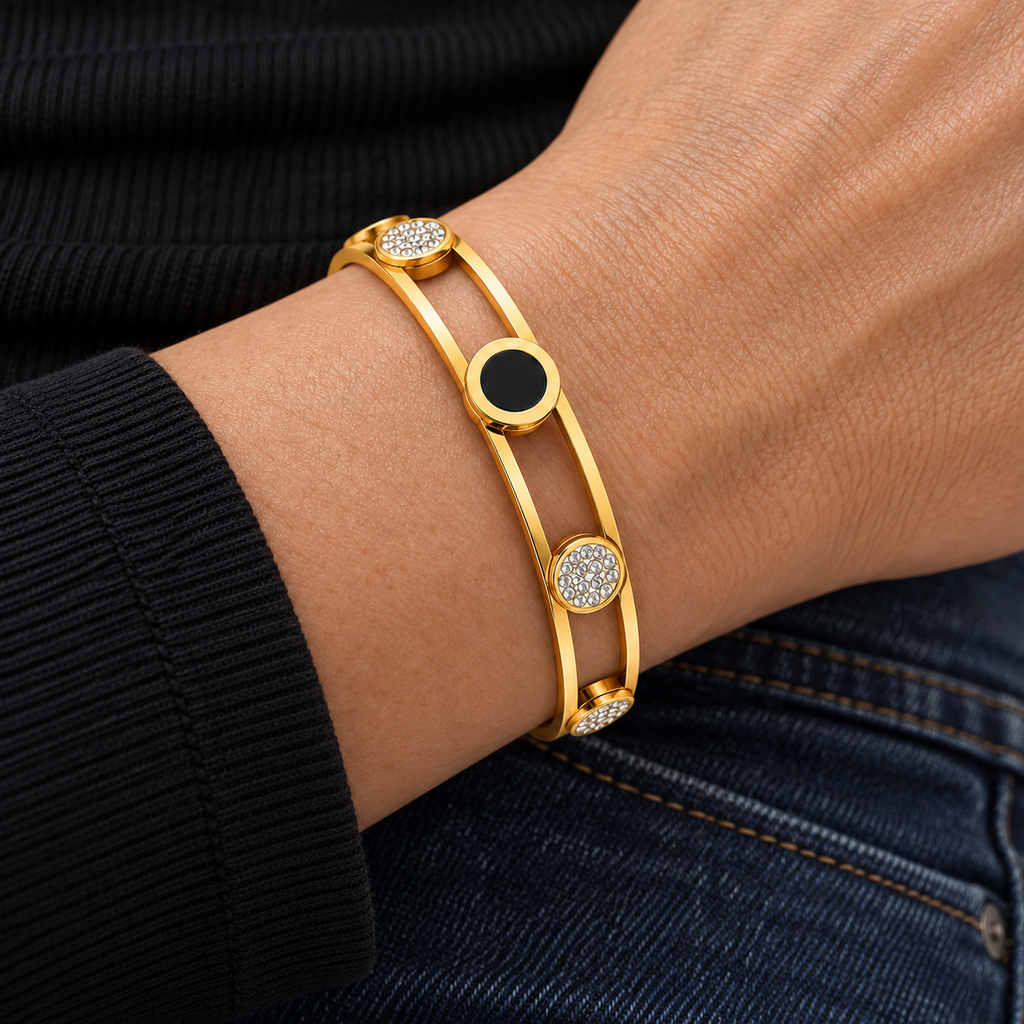 Adeline Crystal Bracelet worn on wrist with modern everyday clothing