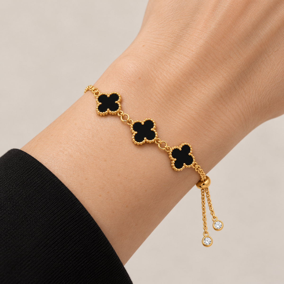 Adjustable Clover Bracelet — bracelet worn on wrist