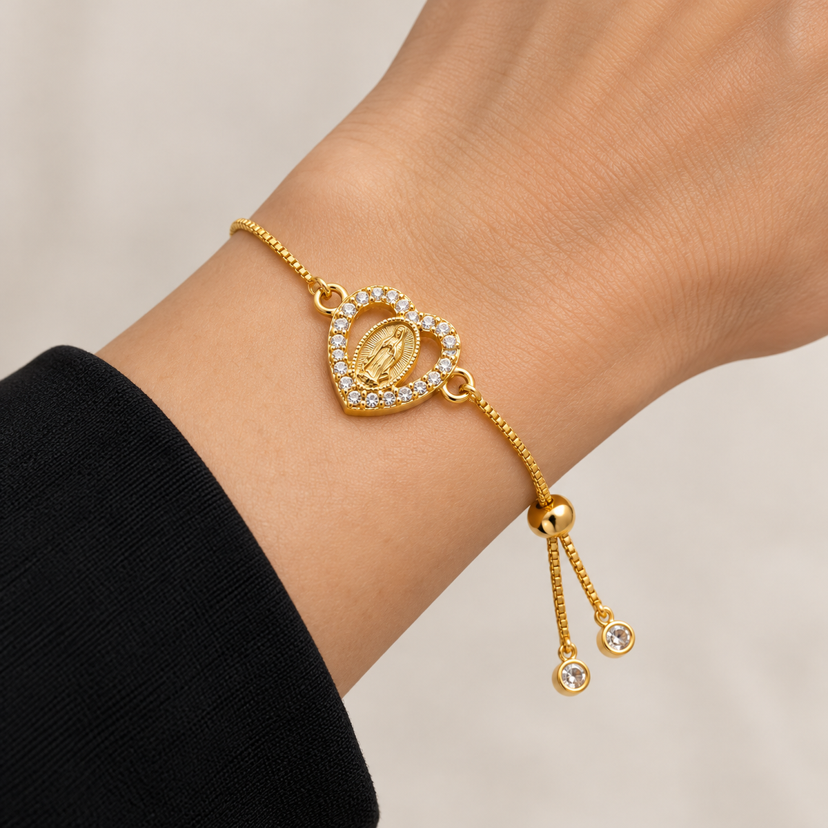 Adjustable Guadalupe Bracelet — bracelet worn on wrist