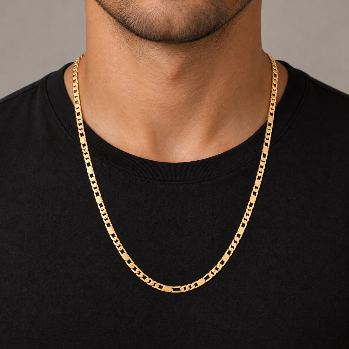 Classic Figaro Chain 27" - 18K Gold Filled — Try on · full chain and weave