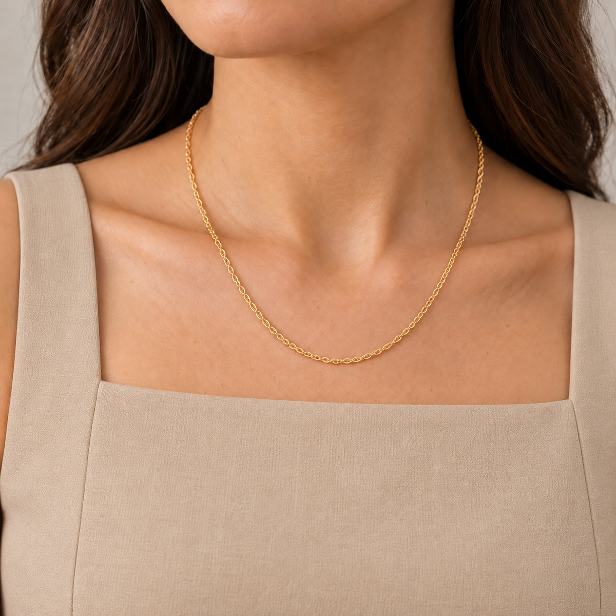Loose Rope Chain Necklace 18K Gold Filled – 17.7” — Try on · champagne outfit