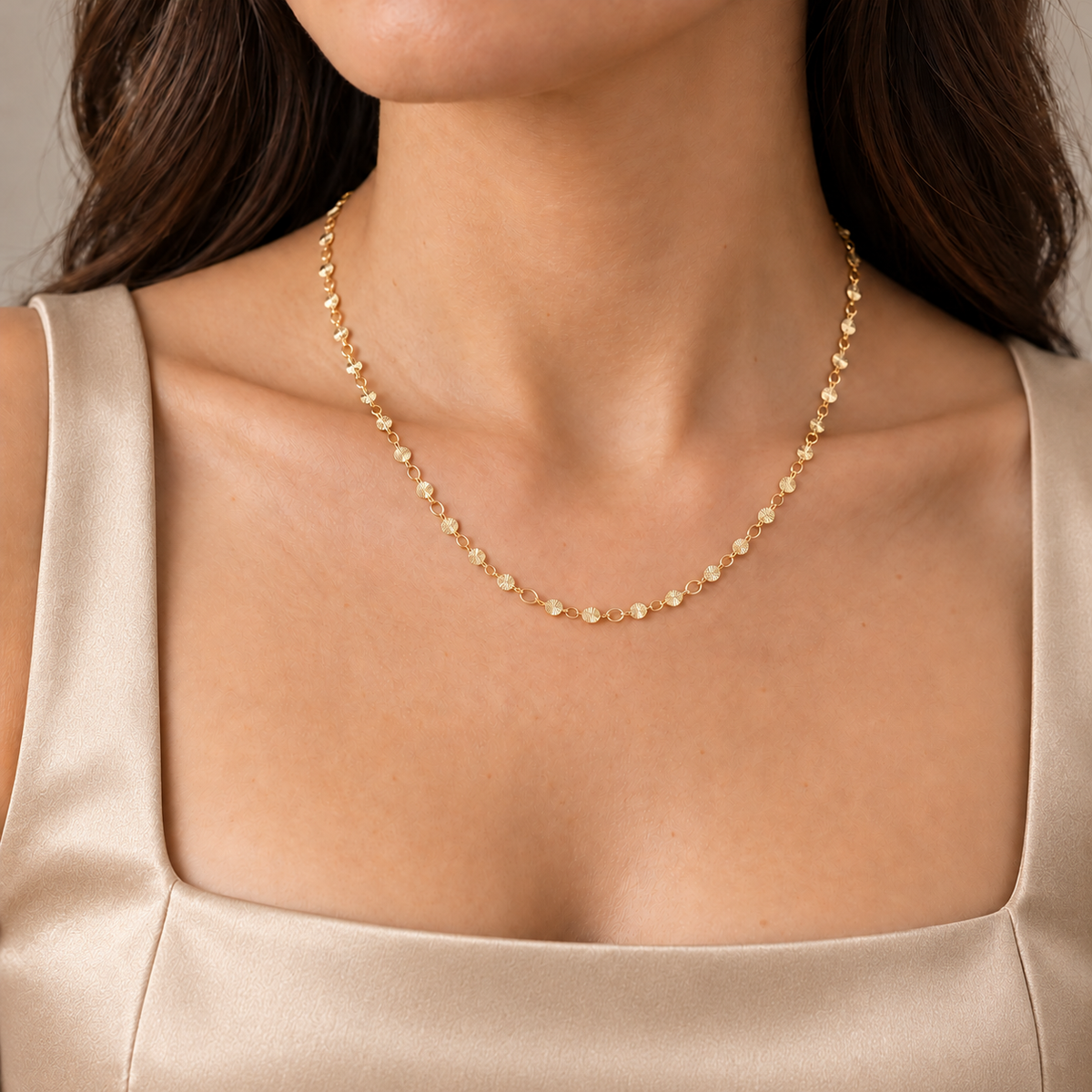 Diamond Cut Station Chain 18K Gold Filled – 17.7” — Try on · champagne outfit