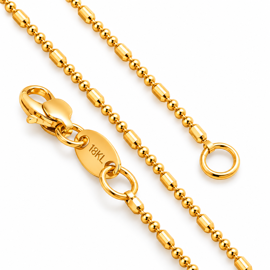 Dainty Bead Chain Necklace 18K Gold Filled – 15.7” — Product view · white background