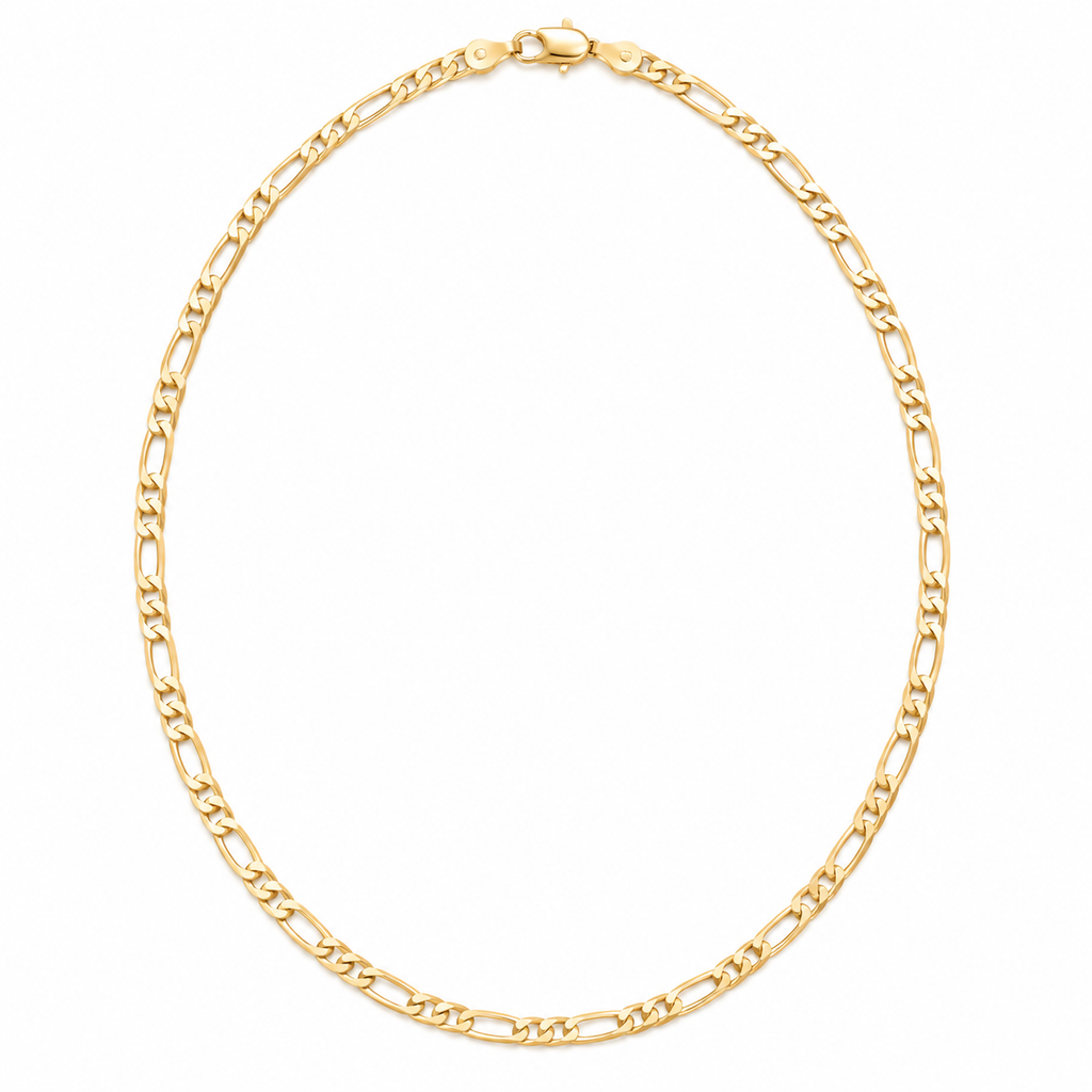Figaro Link Chain Necklace 18K Gold Filled — Product view · white background