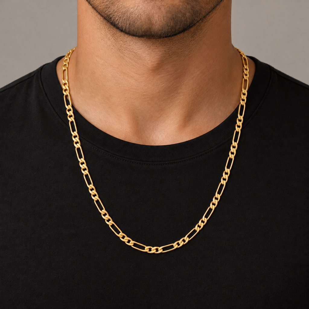 Figaro Chain Necklace - 18K Gold Filled — Try on · full chain and weave