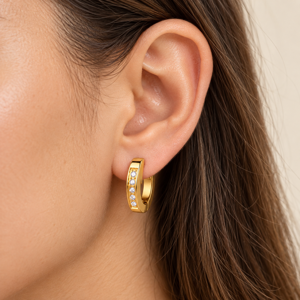 Lumi Crystal Hoop Earrings – worn at natural scale