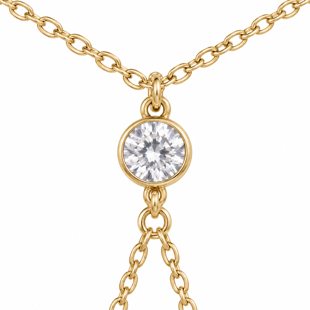 CZ Hand Chain Bracelet — macro close-up detail