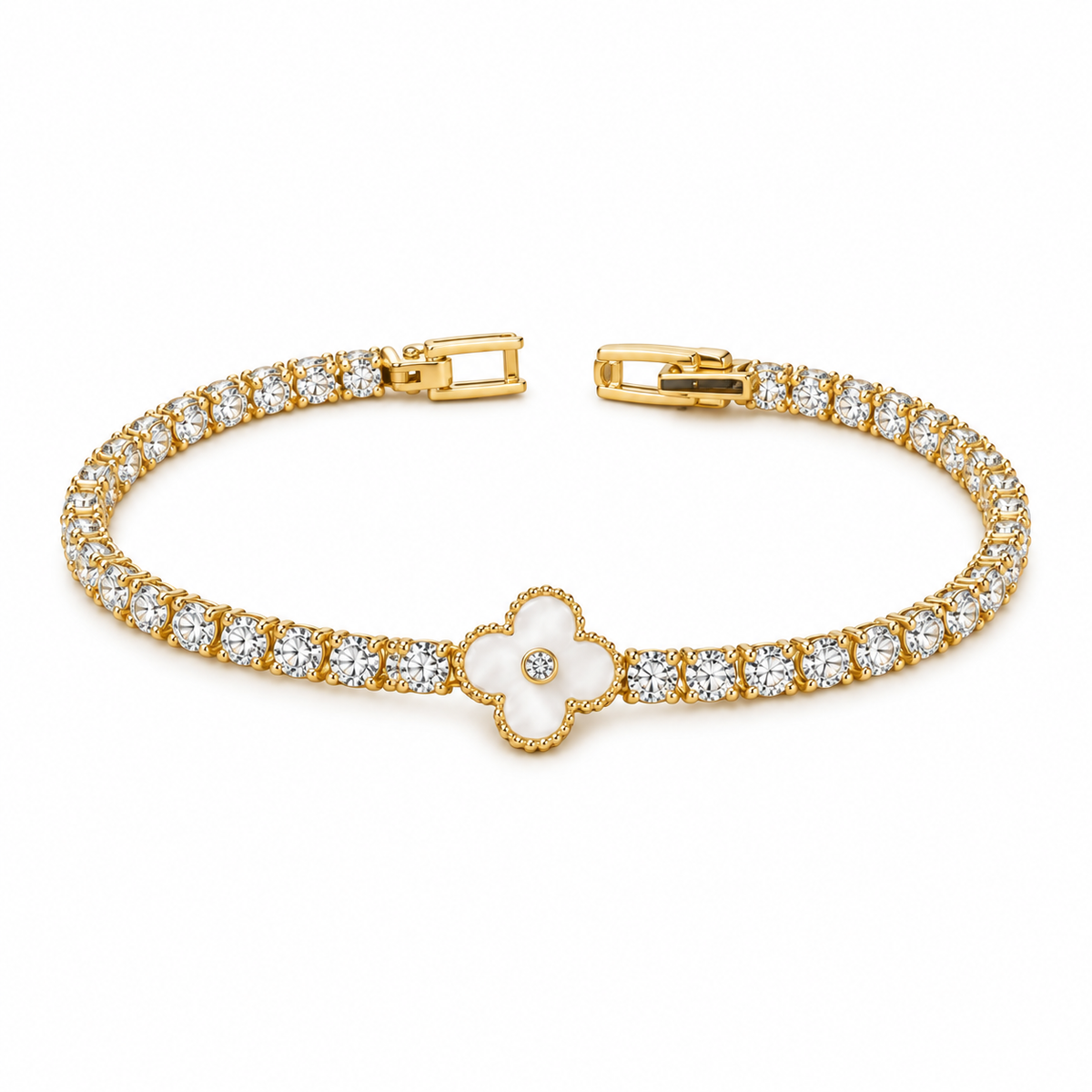 Mother-of-Pearl Flower Bracelet — full bracelet on white background