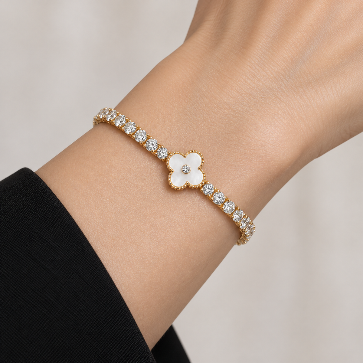 Mother-of-Pearl Flower Bracelet — realistic wrist try-on