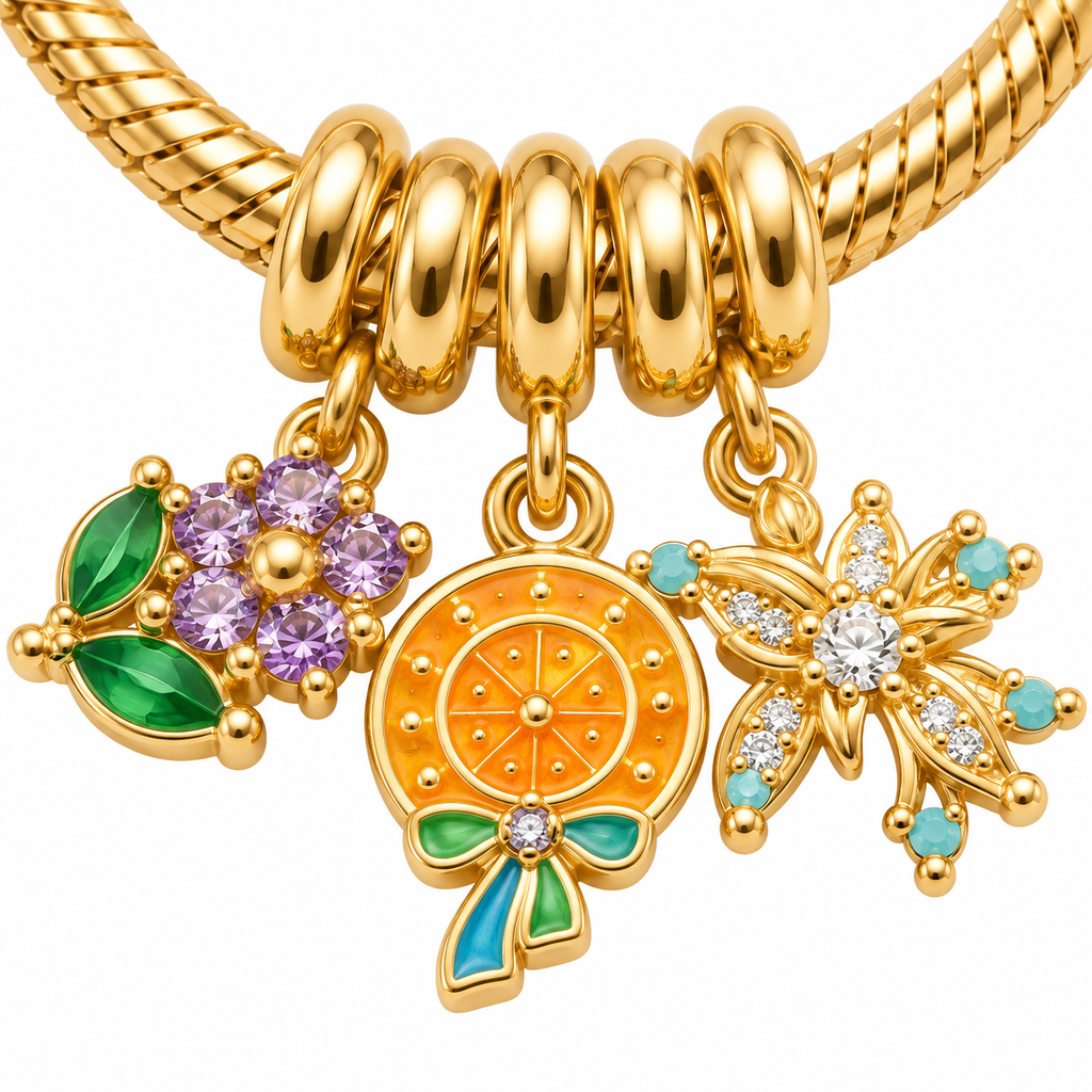 Enchanted Garden Charm Bracelet — macro close-up detail