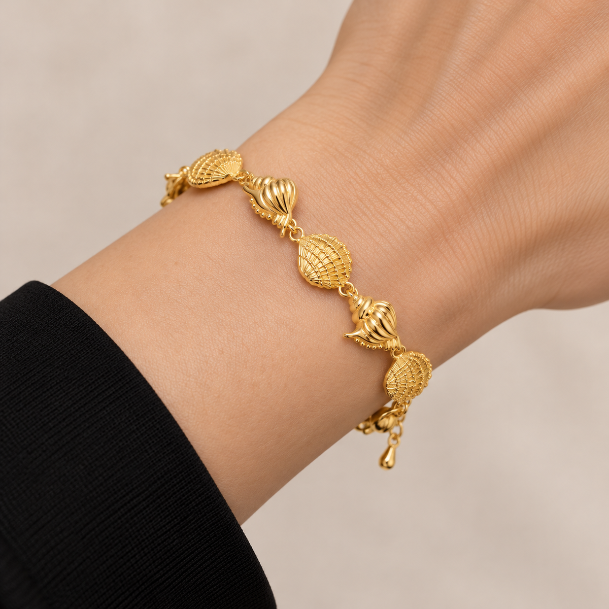 Seashell Elegance Bracelet — realistic wrist try-on