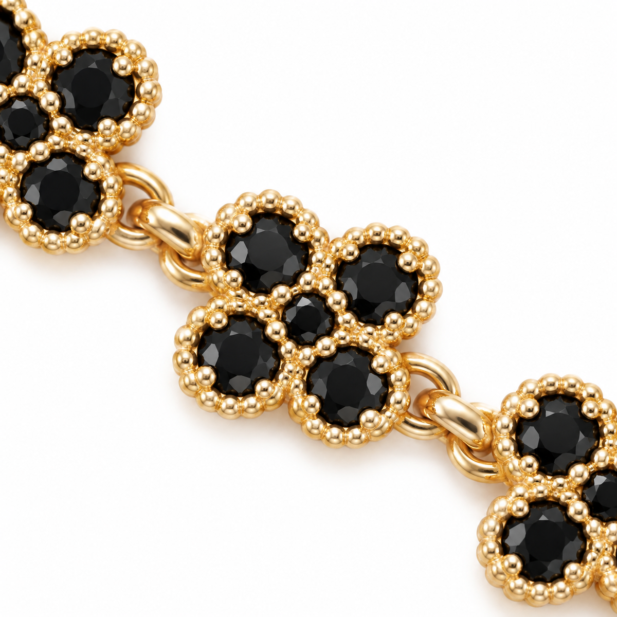 Clover and CZ Bracelet — black macro close-up detail