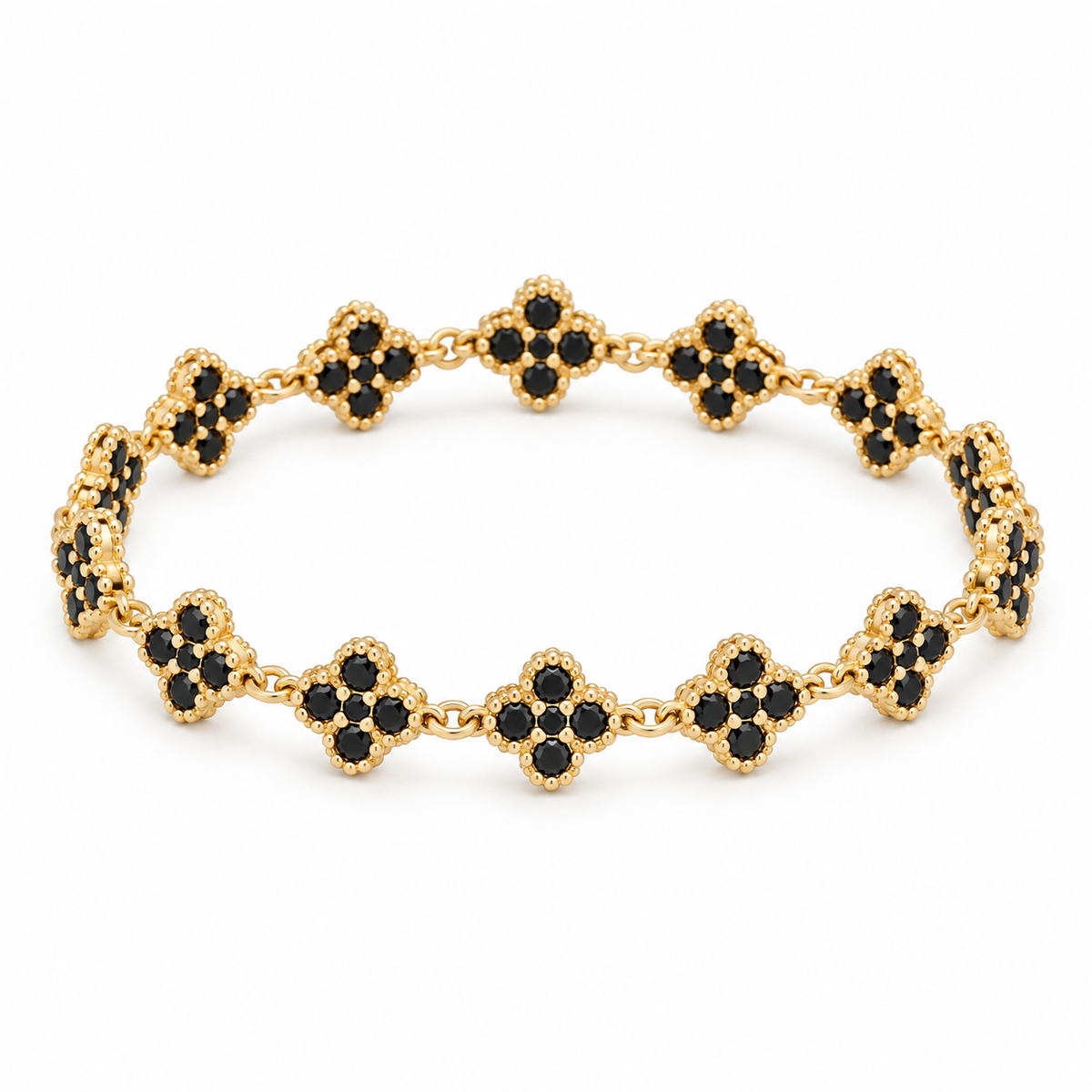 Clover and CZ Bracelet — black full bracelet on white background