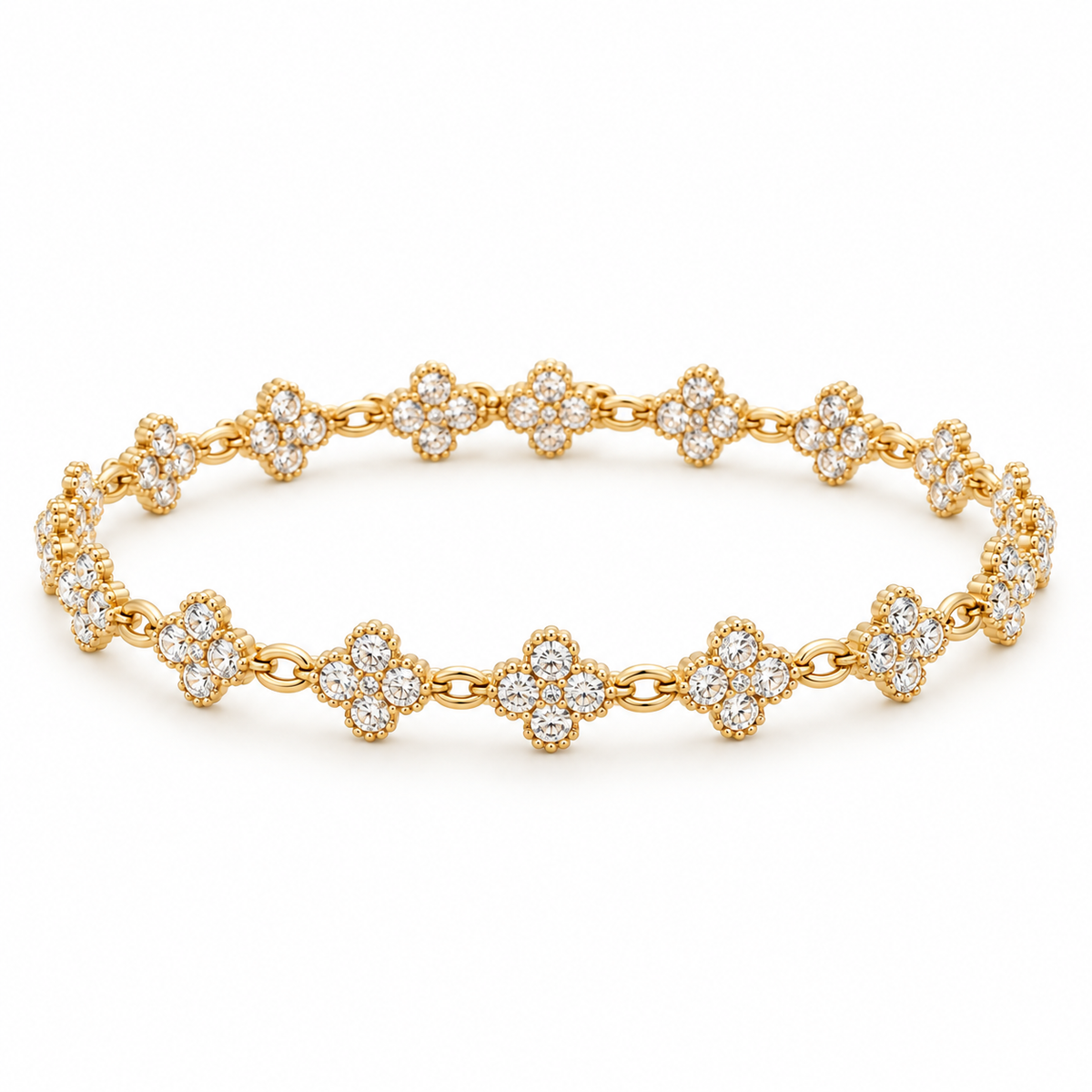 Clover and CZ Bracelet — white clear crystal full bracelet on white background