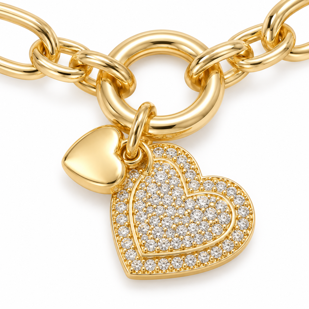 Heart Charm Paperclip Bracelet — macro close-up detail