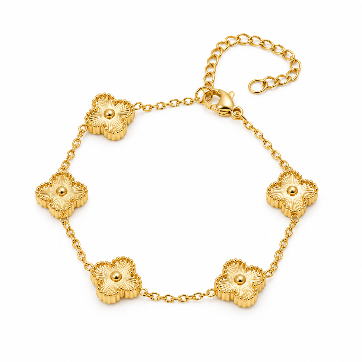 Textured Clover Station Bracelet — full bracelet on white background