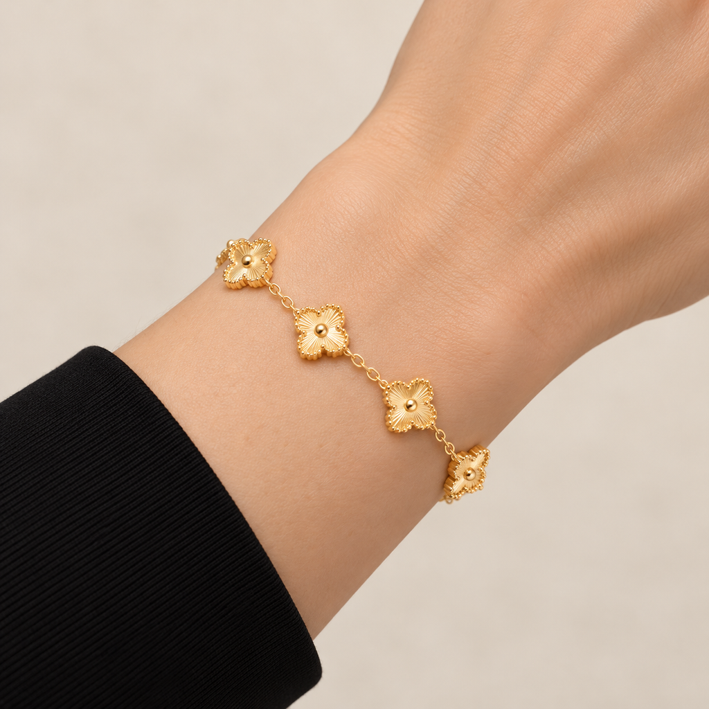 Textured Clover Station Bracelet — realistic wrist try-on