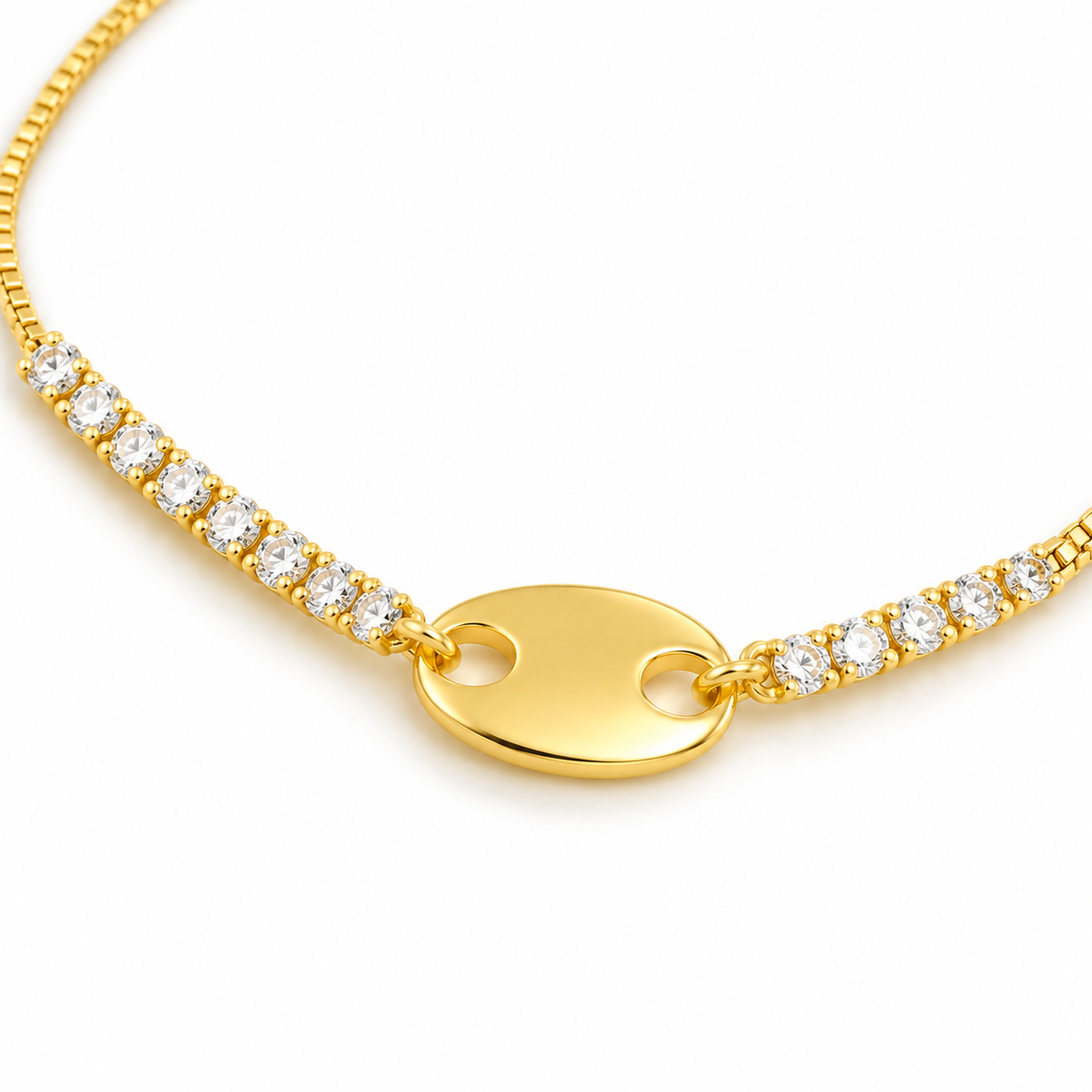 Oval Plate Crystal Slider Bracelet — macro close-up detail